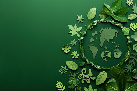 On a green background, an icon for sustainable and ethical business showing environmental, social, and governance factors.の素材