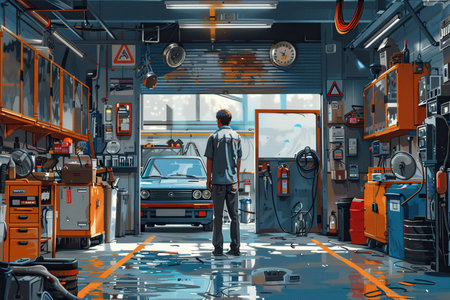 Attractive confident male auto mechanic working in Car Serviceの素材