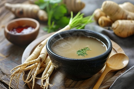 Korean soup made with ginseng promotes well-beingの素材