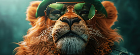 Cute lion wearing a St Patrick's Day hat and sunglasses. St Patrick's day sale or party bannerの素材