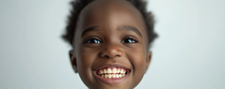 Close up shot of African American baby teeth on white backgroundの素材