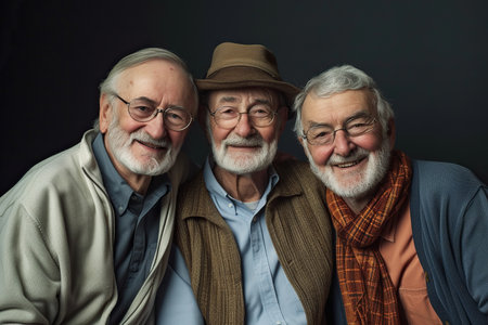 Portrait of happy three senior friends in studio.の素材