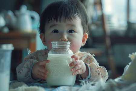 Japanese baby drinking milkの素材