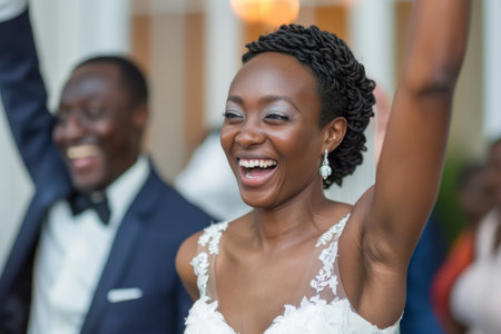 Celebratory wedding image capturing the joyous moments of the bride and groom's union.の素材