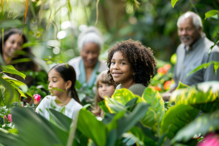 Portrait of a smiling African American family in the gardenの素材