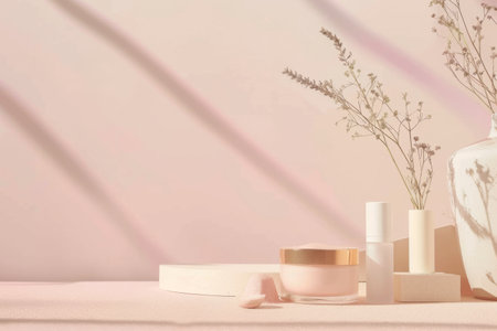 a clean and minimalistic web banner advertising for skin care cosmetics, featuring a serene layout with pastel colors and a focus on simplicity.の素材