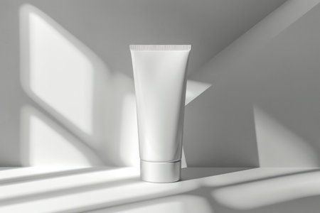a sleek and blank cosmetic tube mockup, showing the potential for branding, with a focus on simplicity and clarity.の素材