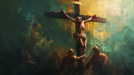 Crucifixion of Jesus Christ on the cross in the churchの素材