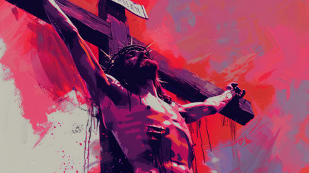 Jesus Christ crucified on the cross. Cross of Jesus Christ on the cross.の素材