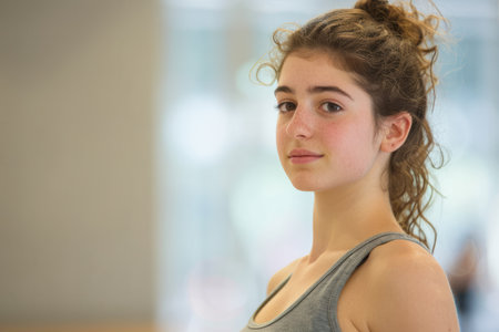 a young woman practicing pilates in a bright studio, with focused expressions and graceful movements, promoting fitness and wellness.の素材