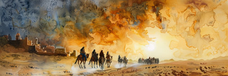 Escape from Egypt. Exodus 12:40. Old Testament. Watercolor Biblical Illustrationの素材