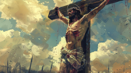 Jesus Christ crucified on the cross, 3d digitally rendered illustrationの素材