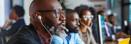 an African business team having a video conference call in a contemporary office settingの素材