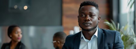 an African entrepreneur presenting a business proposal to investors in a stylish conference roomの素材