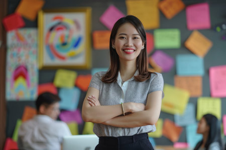 a Southeast Asian businesswoman organizing a leadership seminar in a modern officeの素材