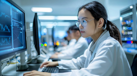 a Southeast Asian tech developing team telehealth devices in a cutting-edge research facilityの素材