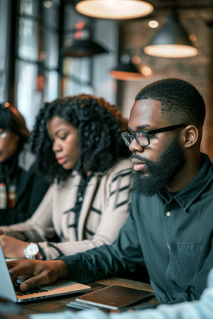a Black family running a home-based tech support business, troubleshooting issues on multiple devicesの素材