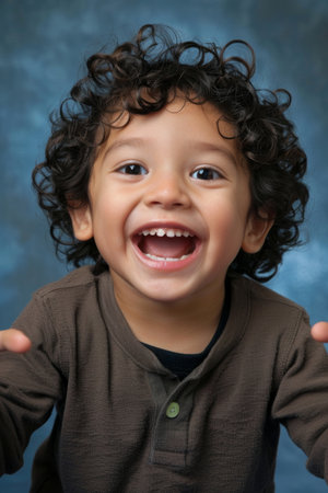 a Hispanic child feeling joyful on a studio backgroundの素材