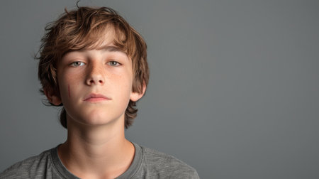 a Caucasian teenager looking determined on a studio backgroundの素材