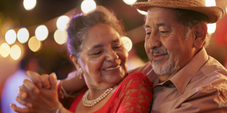 a Hispanic retired couple learning to dance flamencoの素材