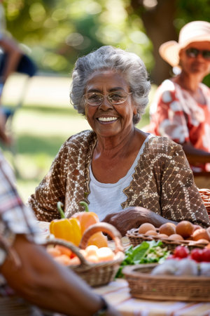 an African American retired woman organizing a family reunion picnicの素材