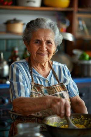 a Hispanic retired woman attending a cooking class to learn new recipesの素材