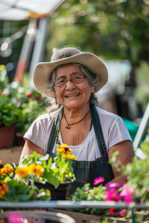 a Hispanic retired woman leading a gardening workshopの素材