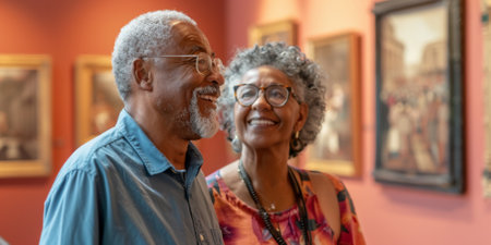 an African American retired couple visiting a museumの素材