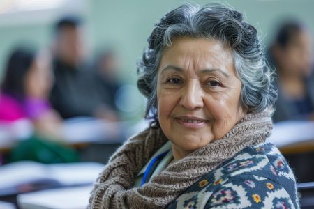 a Hispanic retired woman attending a language class to learn Spanishの素材