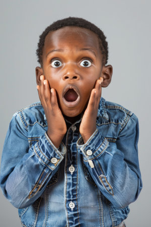 an African American child surprised on a studio backgroundの素材