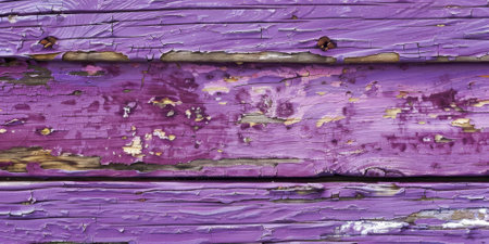 Distressed purple wood background with peeling paint and rough texture: Ideal for eclectic or bold themes, the peeling paint and rough texture of purple wood create a unique and striking appearanceの素材