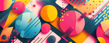 Modern abstract background with bold geometric shapes and bright colors: Energetic and eye-catching, ideal for a dynamic and modern lookの素材