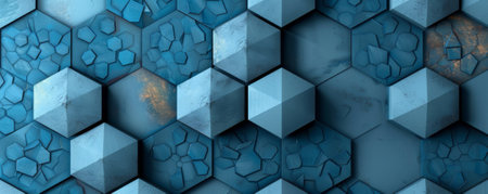 Modern hexagon pattern background with shades of blue and metallic accents: Sleek and contemporary, ideal for a futuristic lookの素材