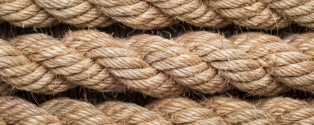 Rustic hemp rope background with coarse texture and natural beige color: Simple and earthy, perfect for a country or nautical themeの素材