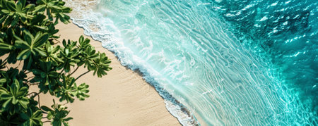 Tropical background with serene blue waters and white sandy beaches: Idyllic and refreshing, perfect for a beachside retreatの素材