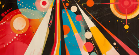 A 1960s space race poster with bold, futuristic graphics.の素材