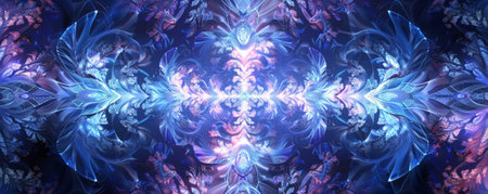 A fractal with a mystical, ethereal feel in blues and purples with glowing edges.の素材