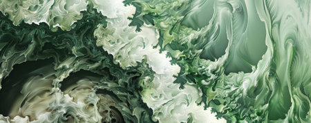 A fractal design with smooth, marble-like textures in shades of green and white.の素材