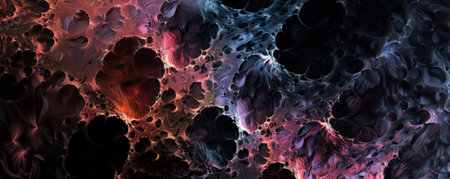 A fractal pattern with sharp, jagged edges in dark, moody colors.の素材