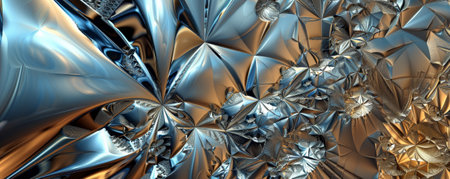 A metallic-looking fractal pattern with sharp, crystalline structures.の素材