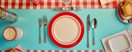 A retro diner menu with classic fonts and bright, bold colors.の素材