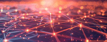 Abstract representation of the internet with interconnected nodes and glowing pathways.の素材