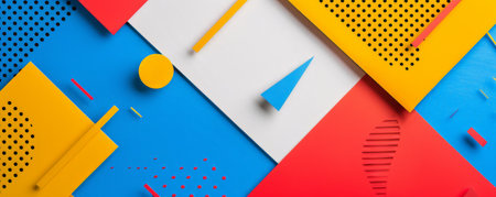 Colorful background with bold, geometric patterns in primary colors.の素材