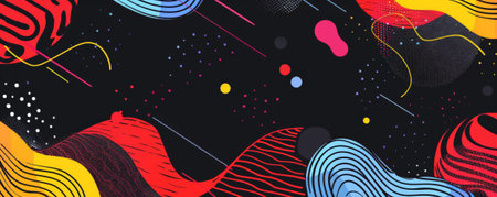 Black background with vibrant, abstract shapes in bright hues.の素材
