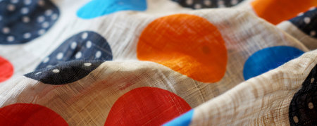 Fabric background with bold, polka dot patterns on cotton.の素材