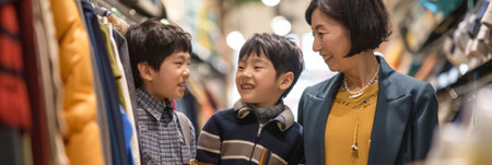 Asian family shopping in the shopping mall (shallow DOF; color toned image)の素材