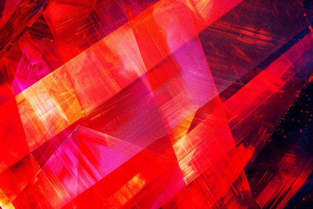 Iridescent geometric patterns on a bright red background: Mystical and modern, perfect for sci-fi or futuristic designs, the iridescent patterns and red backdrop create a visually captivating and sleek atmosphereの素材