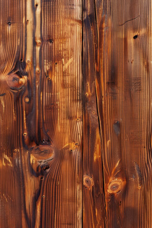 Rustic fir wood background with visible knots and grain patterns: Warm and textured, ideal for rustic or traditional designs, the fir wood with knots and grain evokes a cozy and natural feelの素材