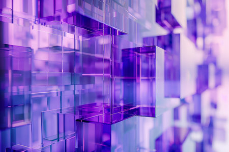 Transparent glass with embedded purple geometric shapes: Bold and techy, perfect for futuristic interfaces or sci-fi themes, the glass and purple shapes create a striking and sophisticated lookの素材
