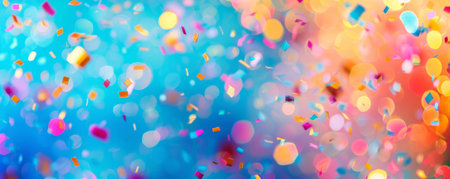Colorful confetti on a blue background. Festive background.の素材